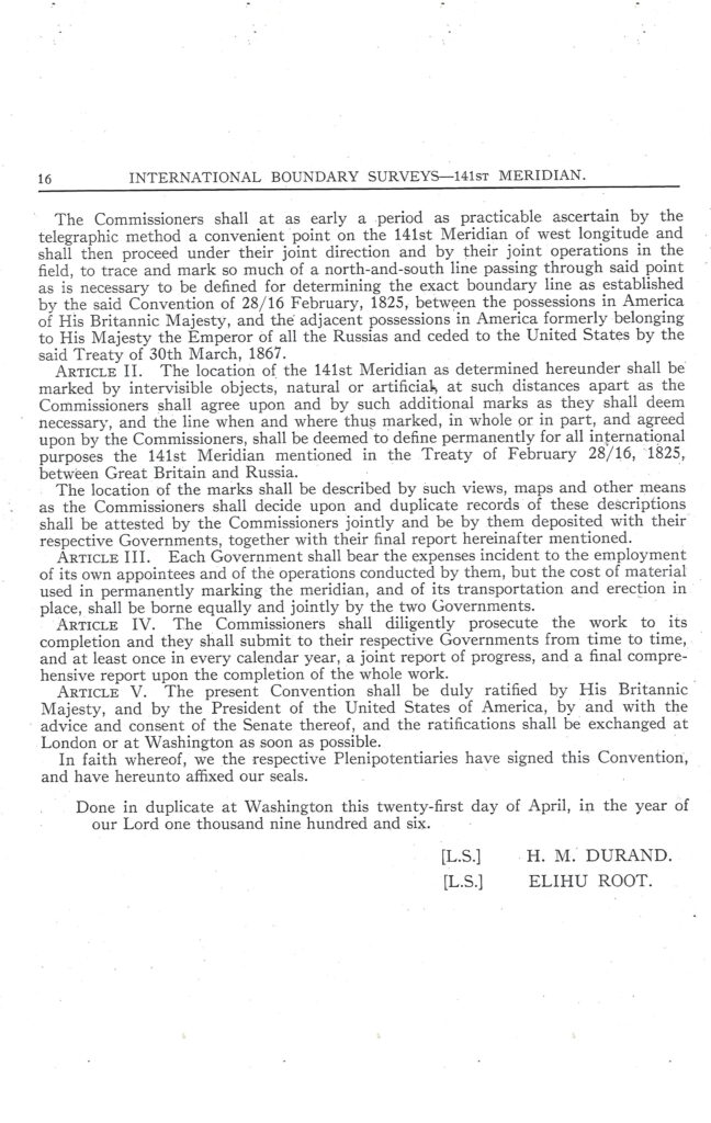 Convention between the United Kingdom and the United States of America respecting the boundary between the Dominion of Canada and Alaska.